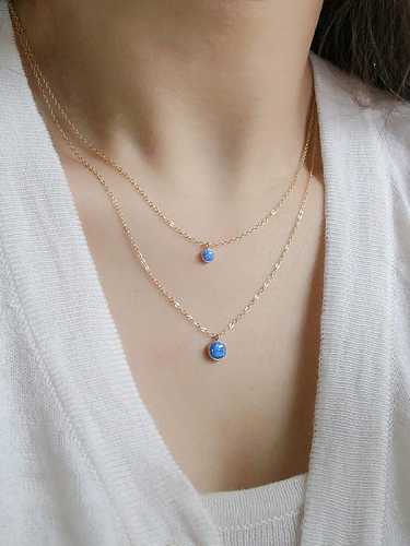 925 Sterling Silber Naturstein blaue geometrische zierliche Halskette
