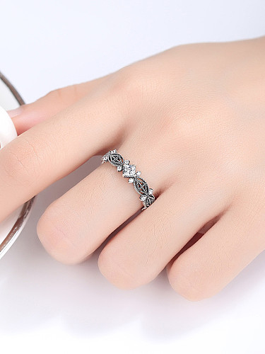 925 Sterling Silver With Cubic Zirconia Vintage Geometric Free Size Rings