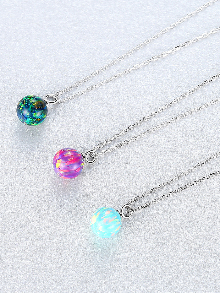 Colares de bola simples de prata esterlina 925 com opala multicolorida