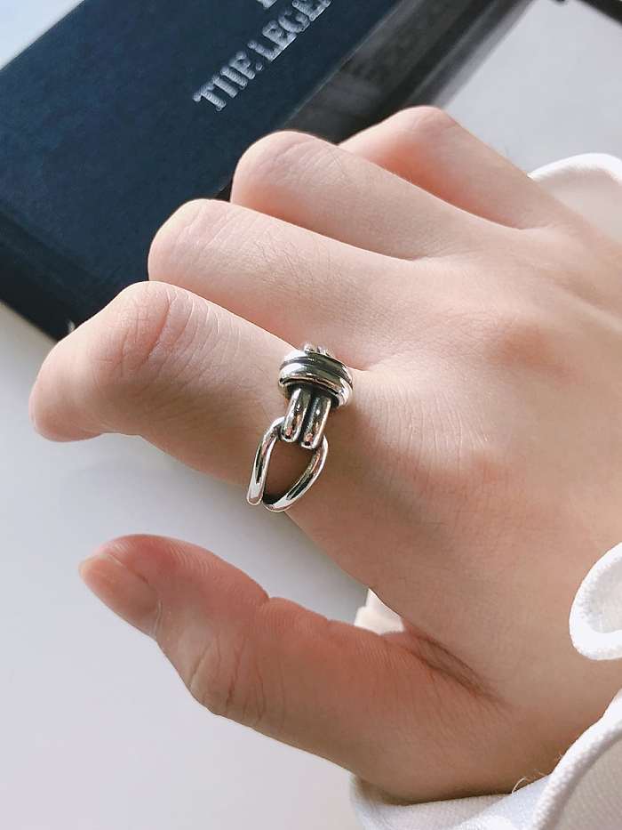925 Sterling Silver Irregular Line Knot Hip Hop Midi Ring