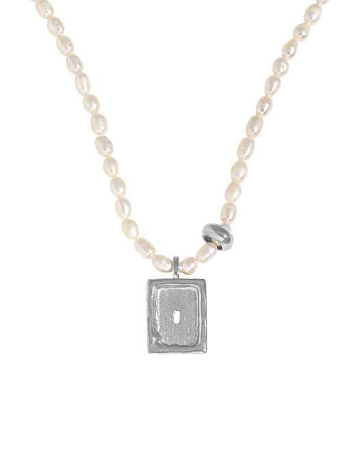 Collar vintage geométrico de perlas de agua dulce de plata de ley 925