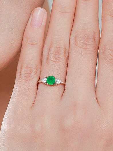 925 Sterling Silver Emerald Geometric Vintage Band Ring