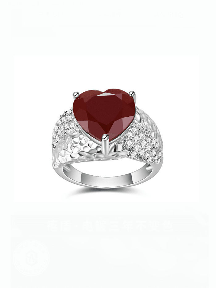 925 Sterling Silver Carnelian Heart Vintage Band Ring