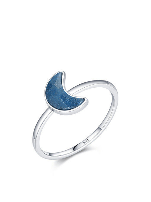 925 Sterling Silver Opal Moon Minimalist Band Ring