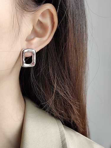 925 Sterling Silver Hollow Minimalist Irregular Rectangle Stud Earring