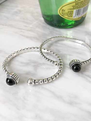 Bracelet manchette vintage rond en cornaline noire en argent sterling 925