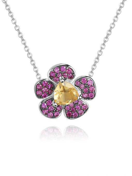 925 Sterling Silver Amethyst Flower Vintage Necklace