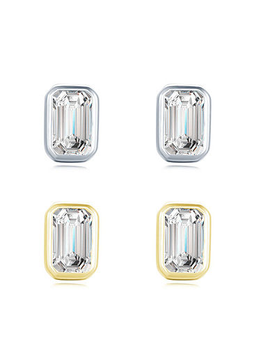 925 Sterling Silver Cubic Zirconia Rectangle Minimalist Stud Earring
