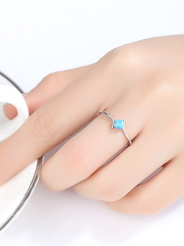 925 Sterling Silver With Opal Simplistic Round Band Rings