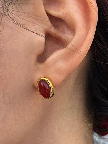 925 Sterling Silver Ruby Oval Vintage Stud Earring