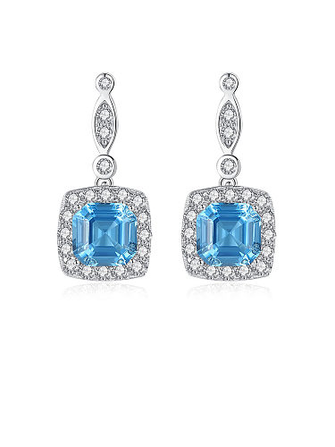 925 Sterling Silver With Platinum Plated Fashion Square Drop Earrings