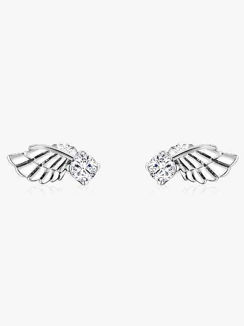 925 Sterling Silver Cubic Zirconia Wing Classic Stud Earring
