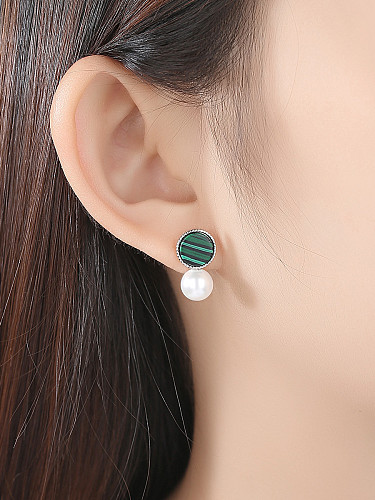 Boucles d'oreilles rondes en argent sterling 925 avec perle artificielle
