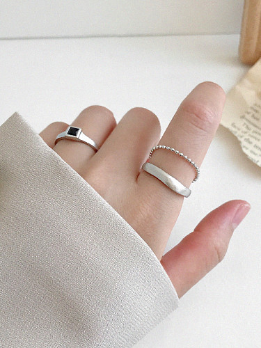 925 Sterling Silver With Beads Lrregular Double bead chain Free Size Rings