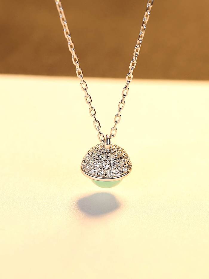 925 Sterling Silver Rhinestone Geometric Cute pendant Necklace