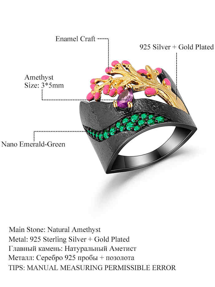 خاتم من الفضة الإسترليني عيار 925 مرصع بأحجار الجمشت على شكل شجرة الحياة