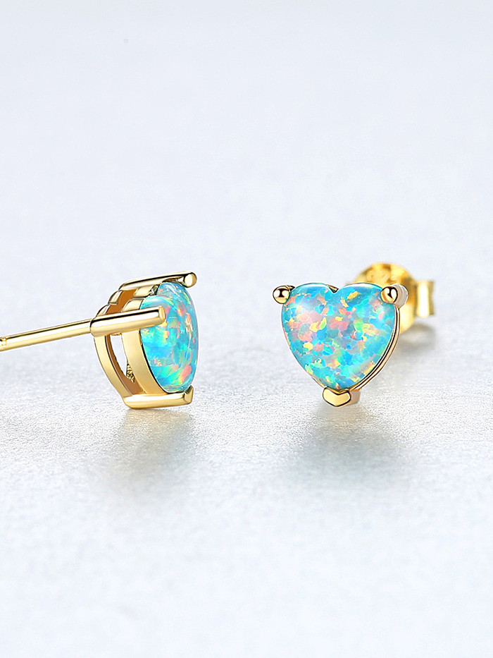 925 Sterling Silver With Opal Cute Heart Stud Earrings