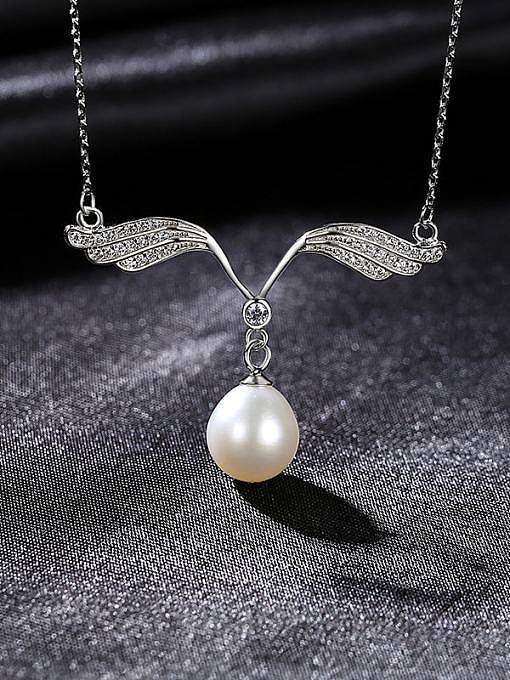 925 Sterling Silver Cubic Zirconia Wing Dainty Necklace