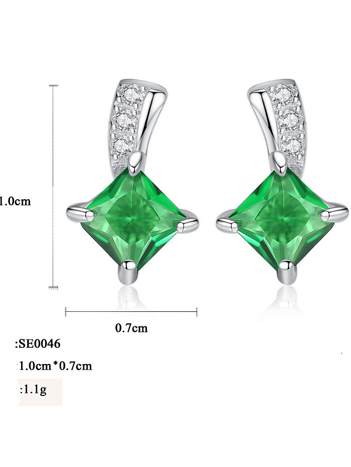 925 Sterling Silver Cubic Zirconia Green Geometric Minimalist Stud Earring