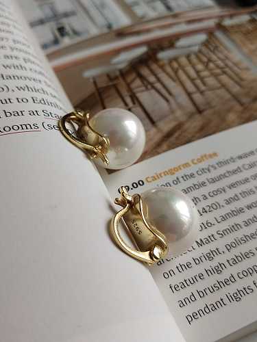 925 Sterling Silver Imitation Pearl Big Shell Pearl Small Gold Button Earring