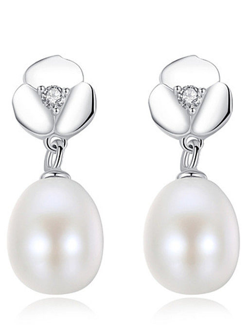 Pendientes de plata de ley con perlas naturales de 7-8 mm