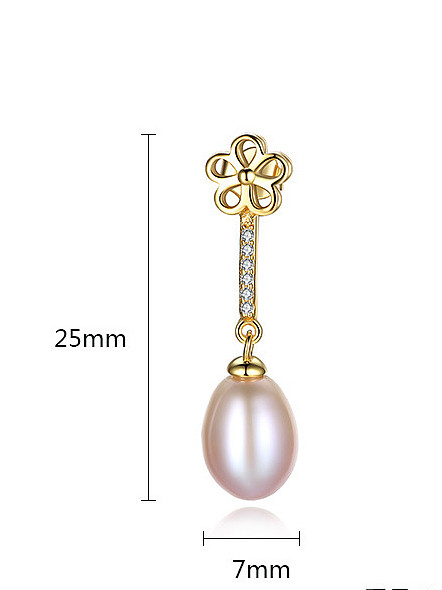 Pendientes de plata de ley con perla natural de 8-9 mm y flor de ciruelo exquisita