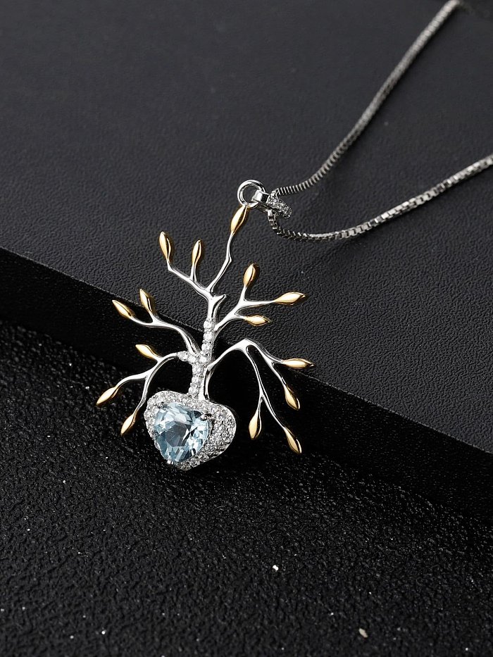 925 Sterling Silber Natürlicher Topas Artisan Baum des Lebens Anhänger Halskette