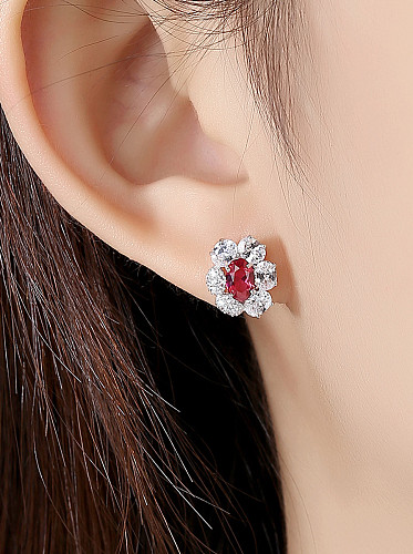 925 Sterling Silver With Platinum Plated Delicate Flower Stud Earrings