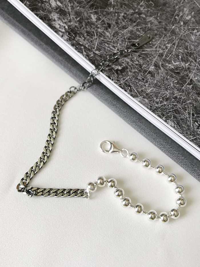925 Sterling Silver Minimalist Vintage N chain Beaded Bracelet