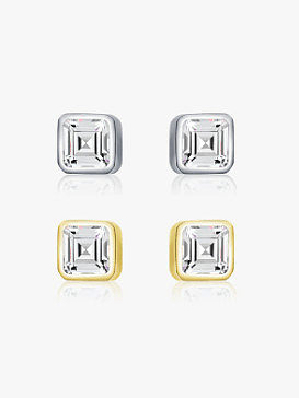 Boucles d'oreilles minimalistes carrées avec strass en argent sterling 925