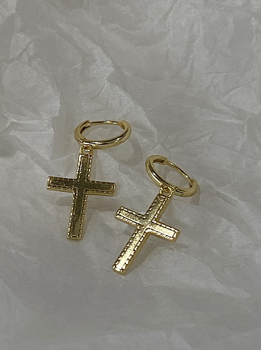 925 Sterling Silver With Gold Plated Simplistic Cross Clip On Earrings