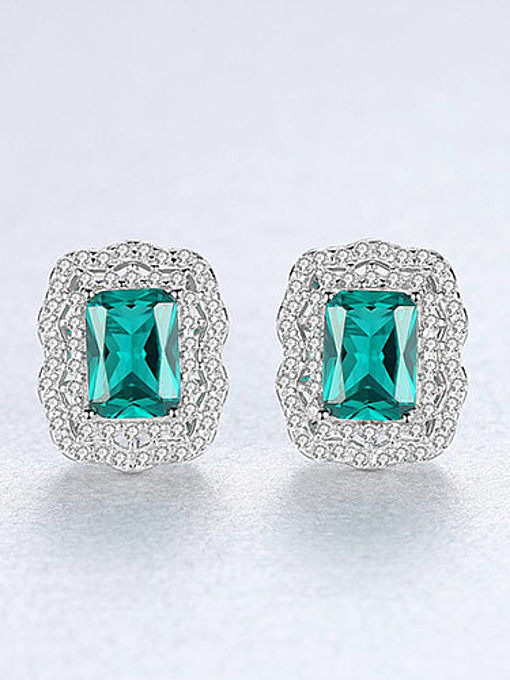 925 Sterling Silver Classic Square Cubic Zirconia Stud Earring