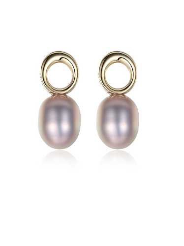 925 Sterling Silver Freshwater Pearl Hollow Round Minimalist Drop Earring