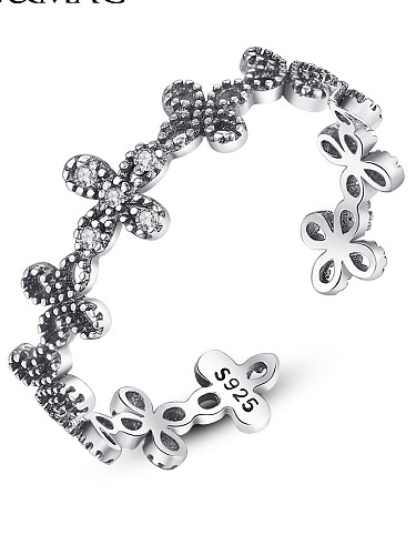 Anéis de prata esterlina 925 com flor de ameixa vintage tamanho livre