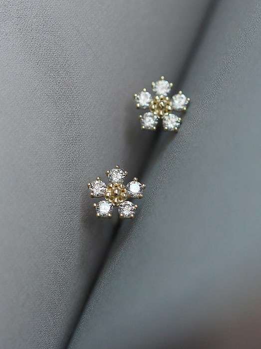 925 Sterling Silver Cubic Zirconia Flower Dainty Stud Earring