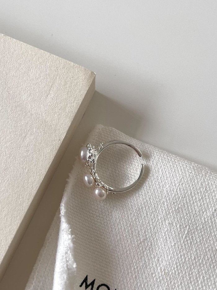 Bague minimaliste irrégulière en argent sterling 925 avec perle d'imitation