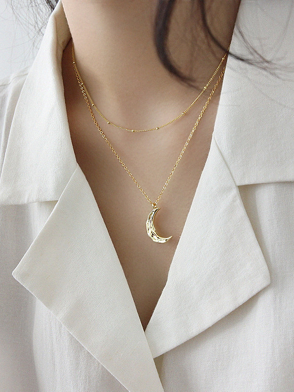 925 Sterling Silver With Convex-Concave Simplistic Moon Necklaces