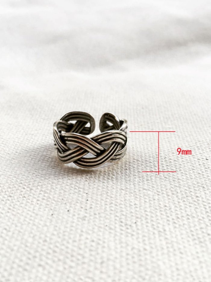 Bague midi taille libre en argent sterling 925 avec brin de corde vintage