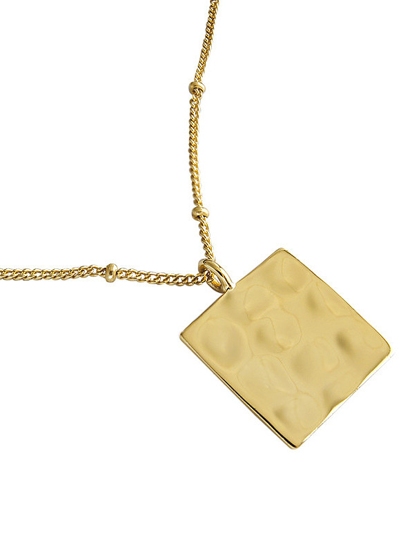 Collier en argent sterling 925 avec étiquette carrée géométrique de personnalité plaquée or