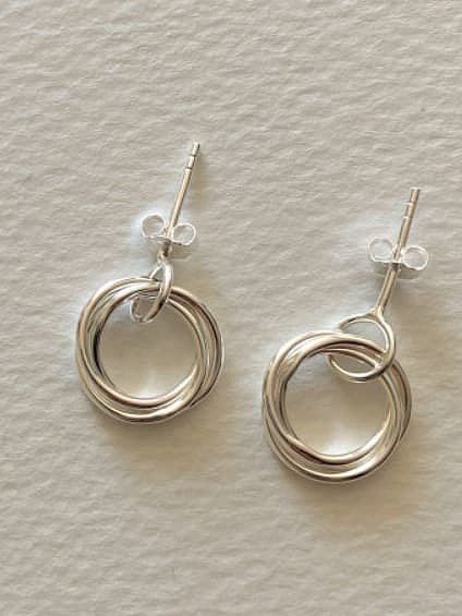 925 Sterling Silver Geometric Vintage Three Ring Drop Earring