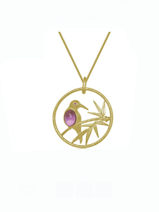 Collier pendentif rond artisan oiseau améthyste en argent sterling 925