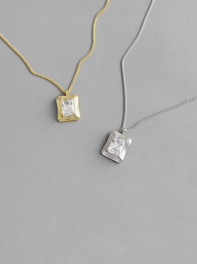 925 Sterling Silver With Cubic Zirconia Simplistic Square Necklaces