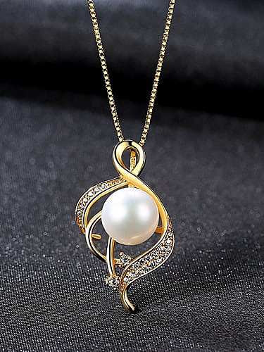Sterling silver with AAA zircon natural freshwater pearl necklace