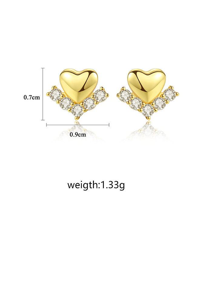 925 Sterling Silver With Cubic Zirconia Simplistic Heart Stud Earrings