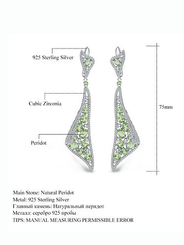 925 Sterling Silver Peridot Geometric Luxury Cluster Earring