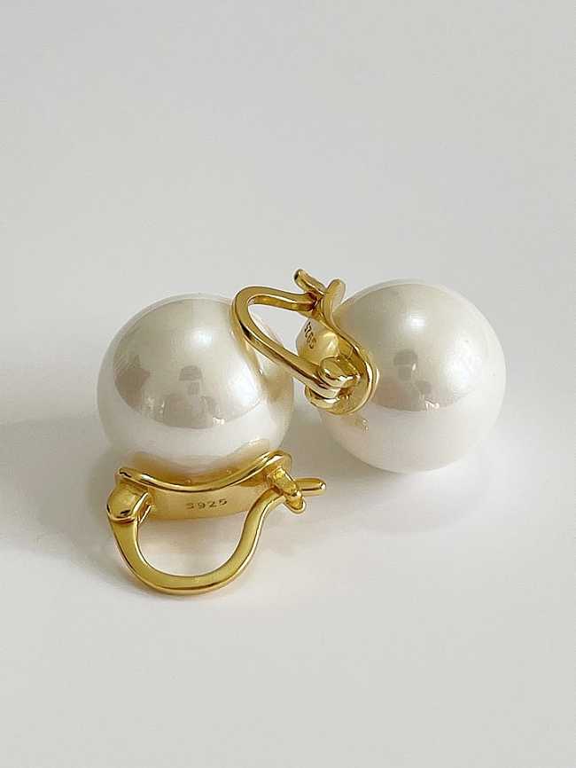 Boucle d'oreille Huggie minimaliste boule ronde en argent sterling 925 avec perle d'imitation