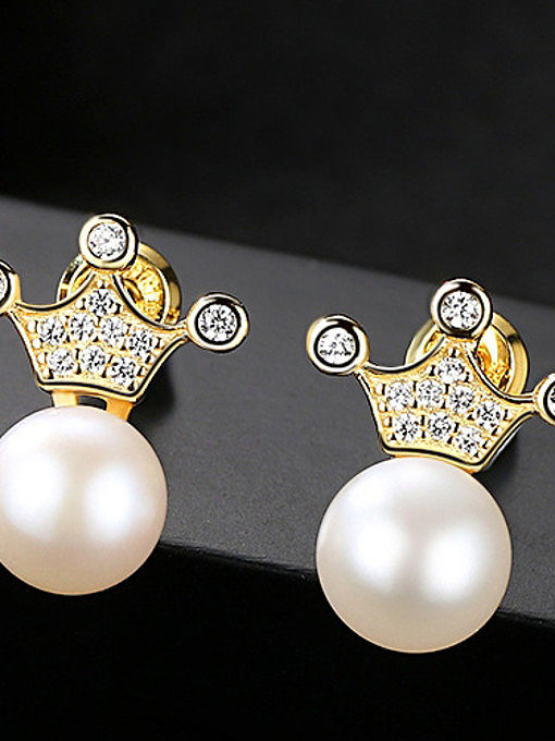 Sterling Silver 7-7.5mm natural freshwater pearl crown studs earring
