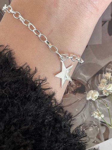 Pulsera de eslabones de cadena hueca vintage con estrella de plata de ley 925