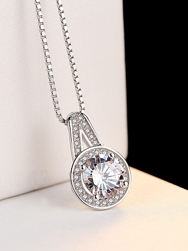 Collier Zircon rond classique en argent sterling 3A