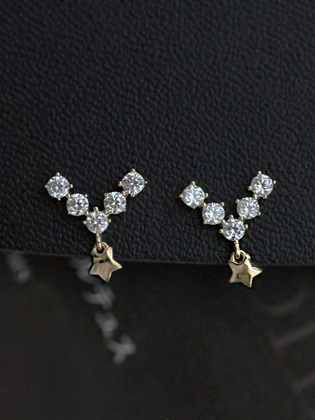 925 Sterling Silver Cubic Zirconia V Letter Dainty Stud Earring